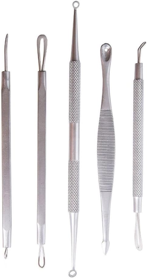 Peregrin Beauty 5pcs Blackhead Whitehead Comedone Acne Pimple Blemish Extractor Remover Professional Tool with BONUS Tweezers - Free How-to Guide Included