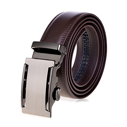 Vbiger Men's Leather Belt Sliding Buckle 35mm Ratchet Belt Black (42" to 52" long, Brown DG5)