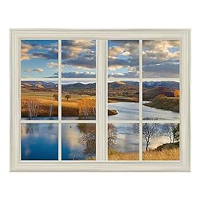 Open Field Landscape in Autumn Window View Mural Wall Sticker - 24"x32"