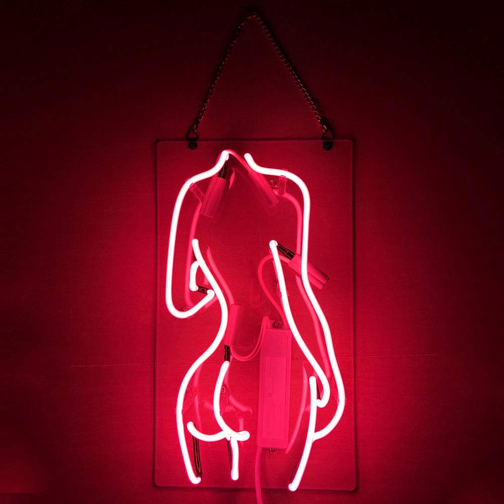 LiQi ™ Lady Back'' Neon Sign （14" x8" Large） Real Glass Acrylic Panel Handmade for Home Bedroom Pub Hotel Beach Recreational Game Room Decor