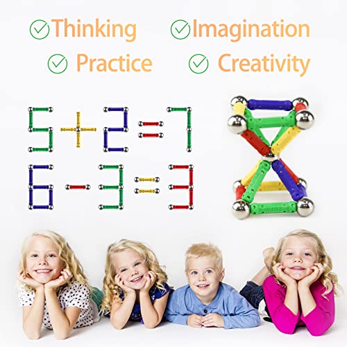 Jvchengxi 144 Pieces Magnetic Constructions Kids, Magnetic Building Blocks Sticks, Montessori Stackable Construction Toys, Educational Toys Gifts Set for Adults and Children