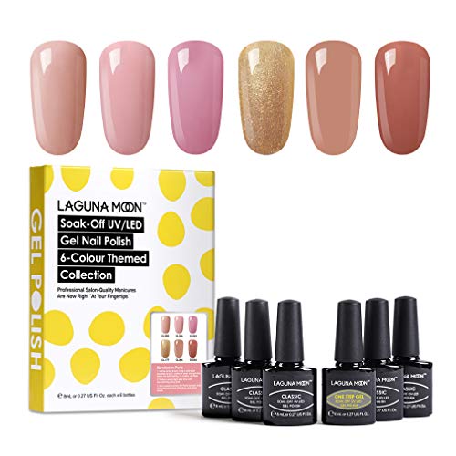 Lagunamoon Gel Nail Polish 6pcs UV LED Gel Polish Soak Off Nail Art Manicure Varnish Set with Gift Box Require LED UV Nail Dryer Lamp 8ML Each -Barefoot in Paris - Thumbnail 7