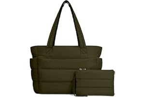 TOPDesign Puffer Tote Bag for Women, Lightweight Puffy Handbag with Compartments, Quilted Shoulder Bag for Work, Travel, Gym