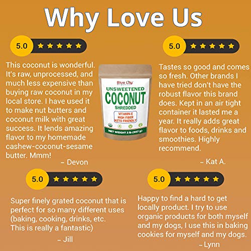 Blue Lily Organics Unsweetened Coconut Flakes 2 lb, Shredded Coconut Flakes, Desiccated Gluten