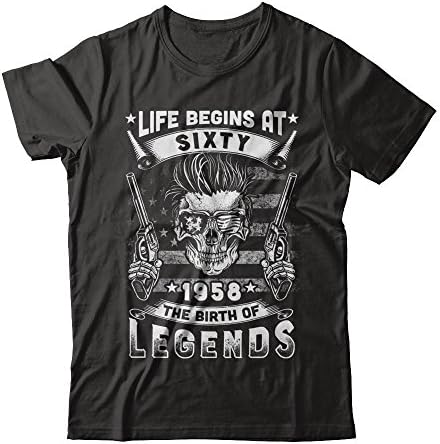 CenturyTee Men's Life Begins At 60 1958 The Birth Of Legends Shirt Gildan - Short Sleeve Tee (Black, 2XL)