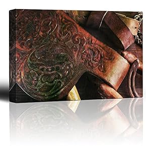Close Up of a Vintage Styled Leather Saddle - Canvas Art Home Art - 12x18 inches