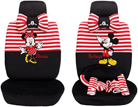 1 set classical cartoon automotive car five seat covers black red women sexy car seat cushion car steering wheel cover