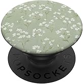 Sage Green White Floral Botanical Pattern PopSockets Adhesive PopGrip