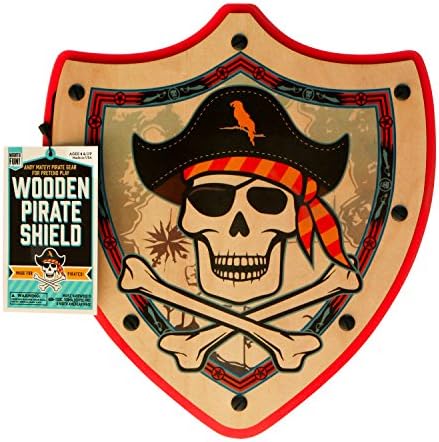 Pirate Shield from MIGHTY FUN - Kids Wooden Toy Shield for Pretend Play (Red)