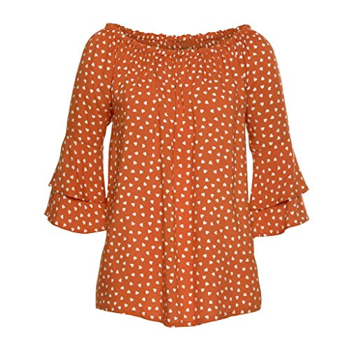 Mysky Fashion Summer Bohemian National Print Elastic Off Shoulder Sweet Flare Sleeve Tops T-Shirt Blouse Orange - Thumbnail 2