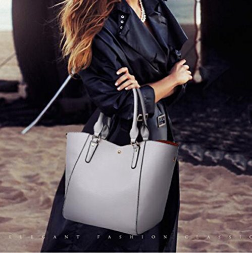 Obosoyo Women's Waterproof Handbags ladies Synthetic Leather Tote Shoulder Bags Fashion Travelling Mommy Soft Hot Gray