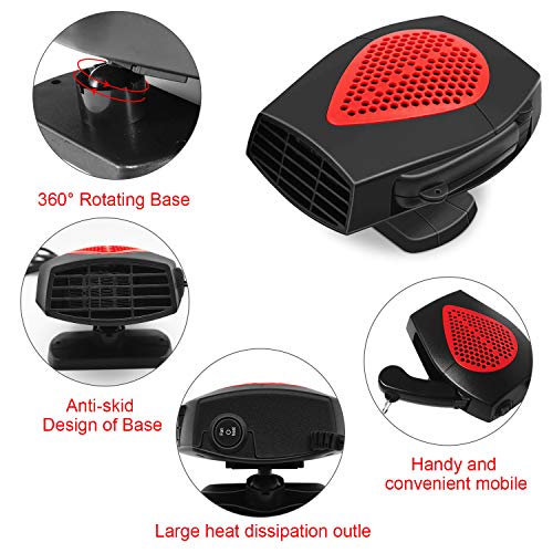 Upgrade Bamoer Portable Car Heater 12v Car Fan Defroster Automobile Heater Warmer and Defroster for Snow Removal Winter Auto Electronic Windscreen Heater Fan Defroster Demister (12V Red)