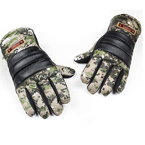 SUKEQ Mens Cold Weather Waterproof Camo Print Thinsulate Ski Gloves Windproof Bicycle Cycling Riding Sport Snow Snowboarding Glove Mittens (Green)