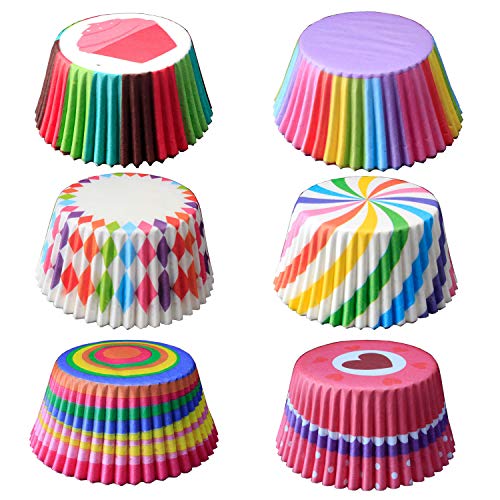 600pcs Cupcake Liners, Disposable Paper Baking Cups Rainbow Cupcake Wrappers Nonstick Muffin Cases Molds, 6 Styles Cupcake Liners for Cake Balls, Muffins, Cupcakes and Candies - Thumbnail 5
