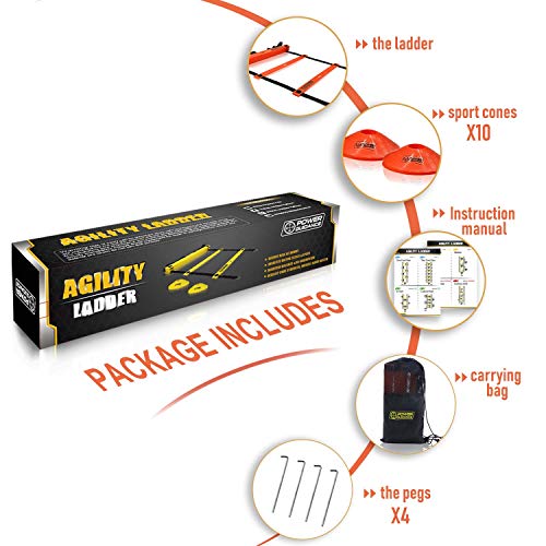 POWER-GUIDANCE-Agility-Ladder-20-Feet-for-Speed-Agility-Trainning-Quick-Footwork-Exercise-with-12-Plastic-Rungs-4-Pegs-Carry-Bag-10-Sports-Cones