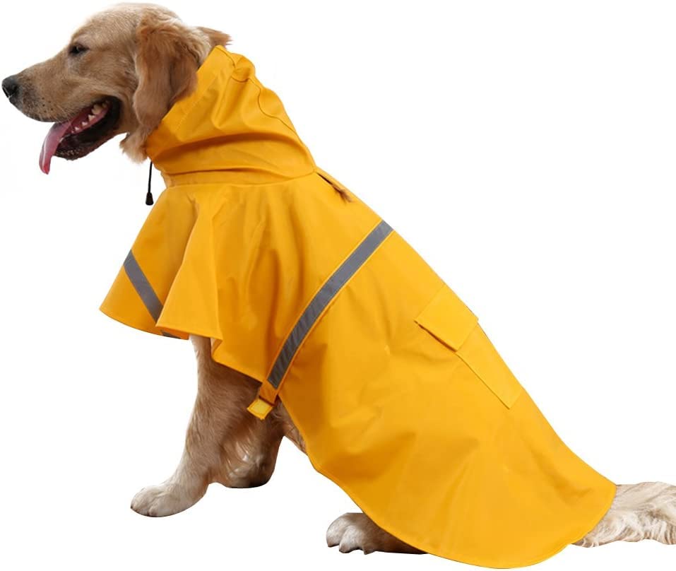 Dog Raincoat Waterproof Hooded Rain Jacket with Leash Hole/Pocket, Reflective Waterproof Rain Coat for Small Medium Large Dog Rain Clothes Poncho (S/M, Orange)
