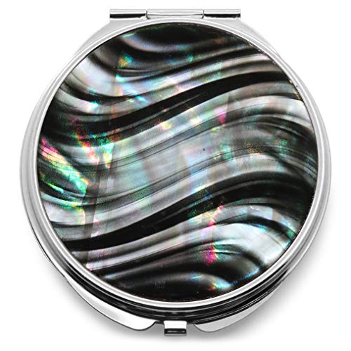 Makeup-Compact-Pocket-Mirror-Mother-of-Pearl-Metal-Round-Double-Sided-Folding-Magnify-Wavy-Zebra-Stripe