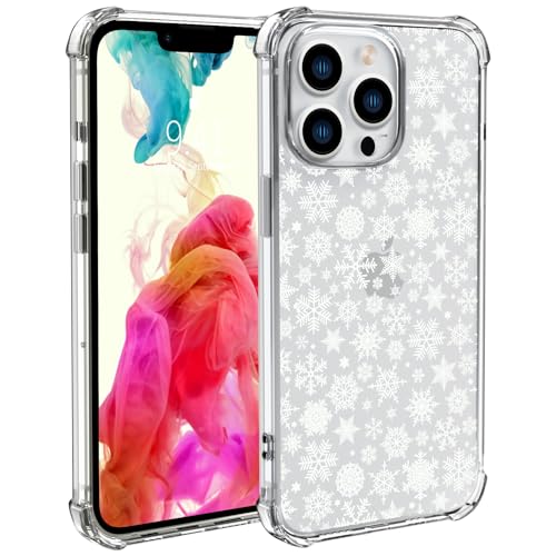 Wihytec Christmas Snow Phone Case for iPhone 15 White Snow Stars Winter Snowflake Case Cover Clear Phone Case with Four Corner Reinforced Shockproof Girly Women Phone Cover Transparent Case