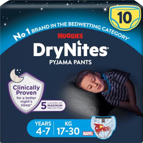 Huggies DryNites, Night Time Pants for Boys - Sizes 4-7 Years (10 Pants) - Pyjama Pants with Discrete Protection - Unbeatable Night Time Protection