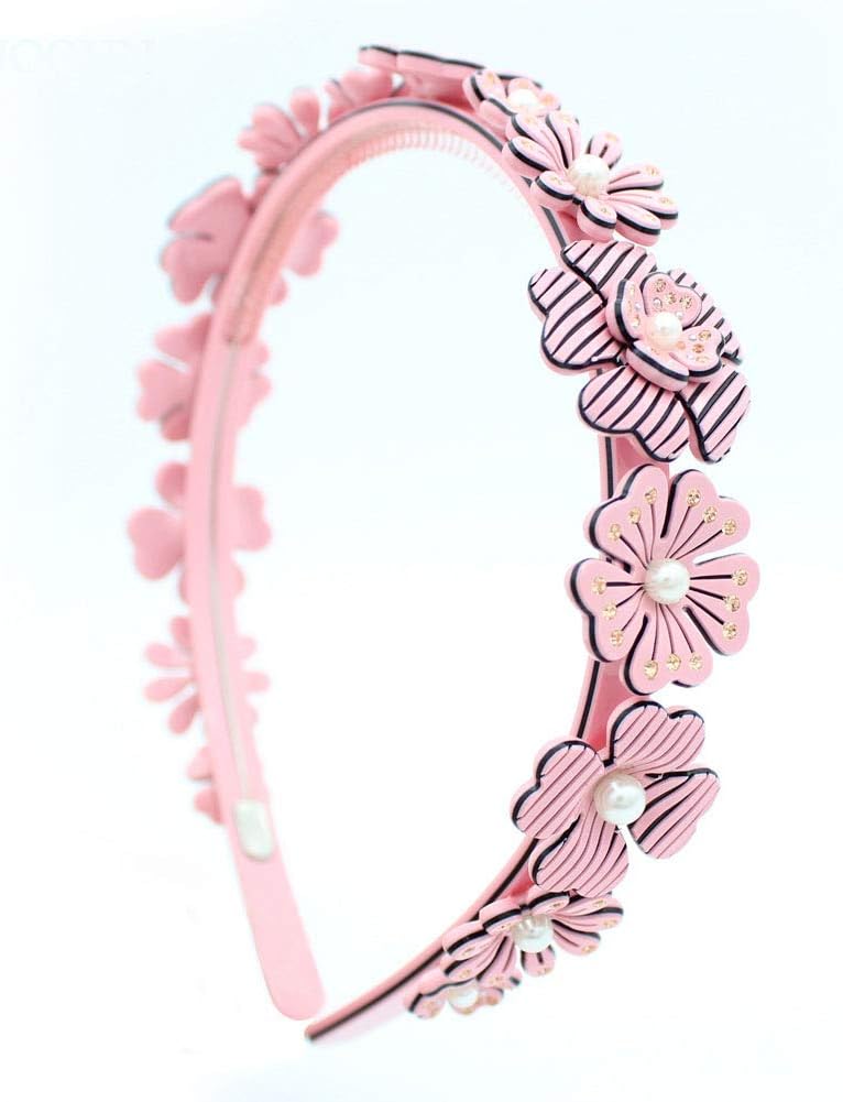 Bridal Hair Bands - Luxury Pearls Flowers Headbands for Women Girls Beauty French Styles Hair Accessory Jewelry - Rhinestone Cellulose Acetate Hair Ornament - Pink Tiara for Hair Products Wear