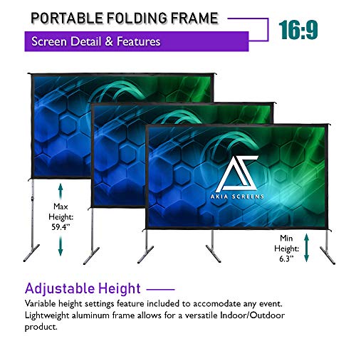 Akia Screens 120” Indoor Outdoor Portable Projector Screen with Stand 16:9 8K 4K Ultra HD 3D Ready Movie Theater Home Theater Adjustable Height Foldaway Easy Snap Aluminum Projection Screen AK-OS120H1