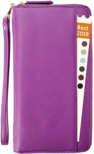 Travel Document Organizer - RFID Passport Wallet Case Family Holder Id Wristlet (Purple)
