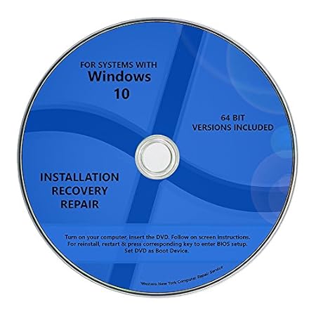 Windows 10 Pro & Home Install Reinstall Restore Upgrade Repair Recovery 64 bit x64 WNYPC Backup Utility DVD