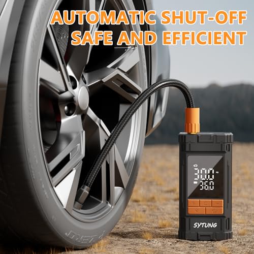SYTUNG Portable Air Compressor 150PSI Rechargeable Wireless Tire Air Compressor with Digital Display LED Light, for Car Tires and Other Inflatable Products