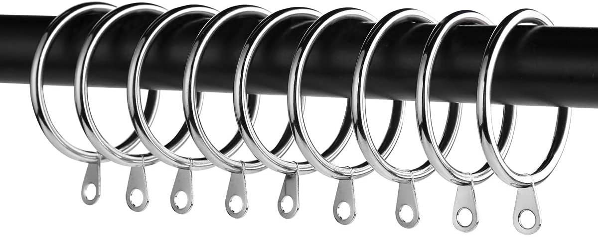 Pack of 24 Strong Metal Curtain Hooks Rings with Fixed eyelets for Curtain pole 30-38mm wide (Silver, 40MM Internal Diameter)