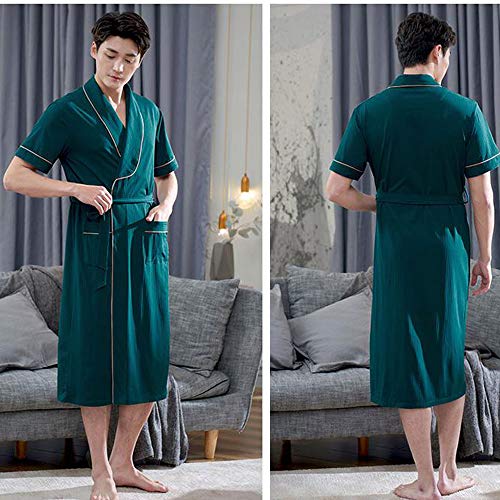 MOOLFN-LEstate-di-Seta-degli-Uomini-Camicia-da-Notte-di-Estate-Sottile-A-Maniche-Corte-in-Cotone-Vestire-Abito-Lungo-Kimono-Giapponese-Accappatoio-Pigiama-Morbido-Accappatoio-DocciaVerdeXXL