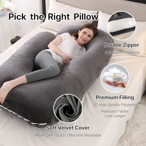 ALLOPERA Pregnancy Pillow, Full Body 57 Inch Maternity Pillow with Removable Washable Cover - Sleep Support for Legs, Back, Neck, Shoulder, HIPS, Belly for Pregnent Women, Velvet Cover (Black)