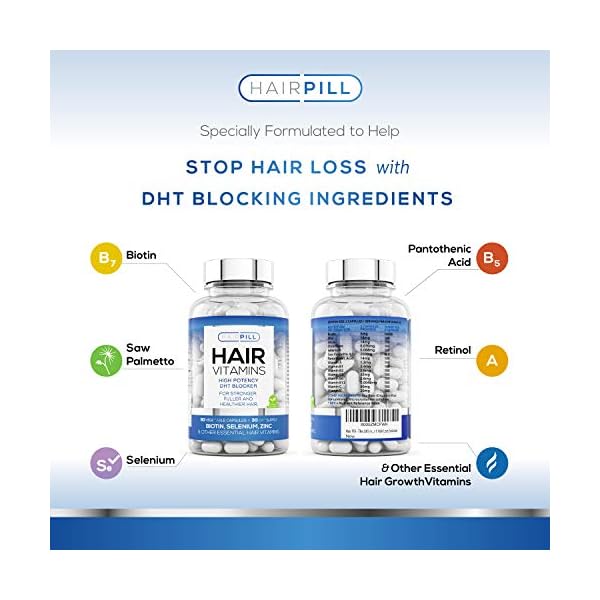 Hair-Pill-UKs-number-1-Hair-Loss-Solution-Natural-DHT-Blocker-Biotin-Hair-Regrowth-High-Potency-5000-mcg-Hair-Volume-Hair-Growth-Vitamins-For-Men-Hair-Growth-Hair-Loss-Treatment-for-Man Mens HairPill Biotin Hair Growth Supplement - Hair Loss Vitamin Blend with Natural DHT Blockers Including Saw Palmetto…