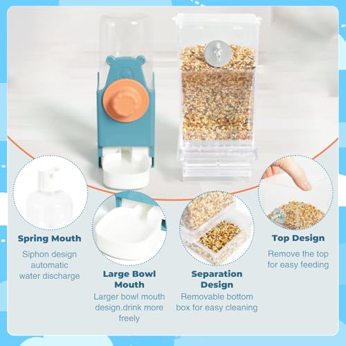 SUSOO Bird Feeder and Water Dispenser Set, Leak-Proof Acrylic Automatic Seed Feeding Container, Hydration Drinker for Parrot, Parakeets,Budgies, Cockatiels,Canaries,and Lovebirds Cage Accessories