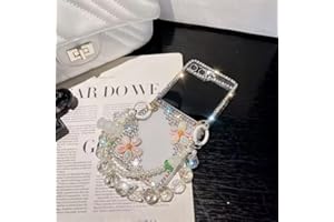 Szakdws Sparkle Case for Samsung Galaxy Z Flip 6 5G with Chain,Women Girls Cute Bling Glitter Case Flower Pearl Diamond Crystal Rhinestone 3D Handmade with Bracelet Wristband Strap Keychain(White)