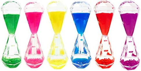 Deco4Fun Colorful Thin Diamond Cut Shaped Bubbler Motion Liquid Hourglass Timer Neon Colors Desk Accessory Paperweight Fidget Toy Children Sensory Play Activity (4-PACK ASSORTED)