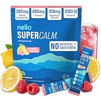 Nello Supercalm Powdered Drink Mix, Cortisol Reducer and Sleep Aid Supplement, L Theanine, Ksm-66 Ashwagandha, Magnesium Glycinate, Vitamin D 3, No Sugar, Non GMO, On The Go, 20 Ct, Raspberry Lemonade