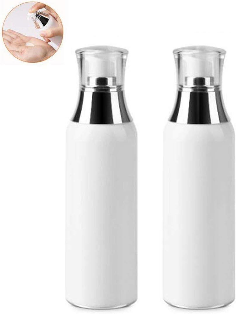 VASANA 2PCS 120ml Empty Portable White Plastic Airless Pump Bottles Refillable Travel Size Cosmetic Makeup Essential Oil Lotion Cream Facial Cleanser Storage Jar Pot Container