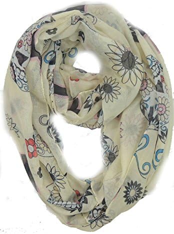 Soft Light Weight Skull Print Sheer Infinity Scarf