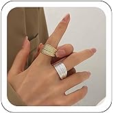 Zeshimb Chunky Statement Rings for Women Gold Silver Two Tone Multi Lines Rings Adjustable Wide Index Finger Rings Link Chain Open Wrap Rings Set Cool Jewelry