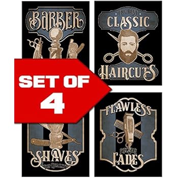 Wallables Barbershop Skills Vintage Barbershop Theme! Four Stylish 8x10 Mens Wall Decor Art Prints Set Great for Bathroom, Barbershop, Bachelor Pad Designed Exclusively for