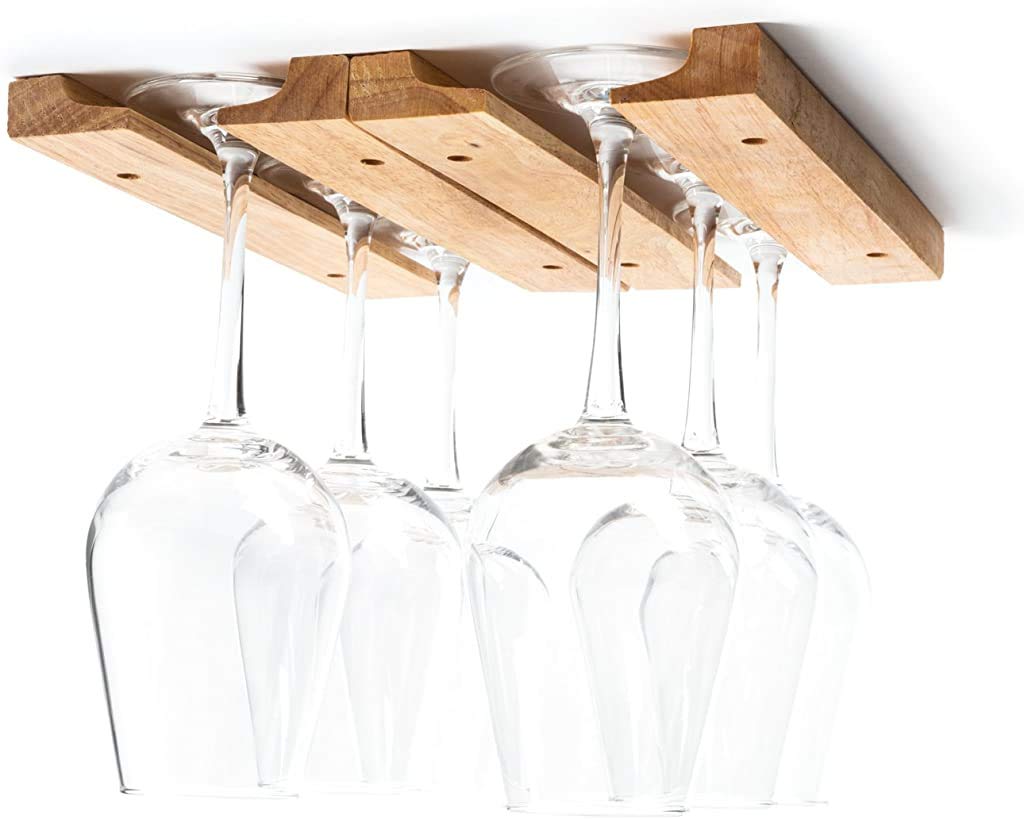Fox Run5025 Mounted Under-Cabinet Wooden Wine Glass Holder Rack, 11 x 7 0.75 inches, Brown