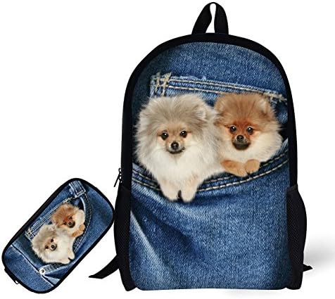 Backpack,with Pencil Bag 3D Cowboy Pocket Animal Cat Dog for Age 6-15 Kids boys girls Students