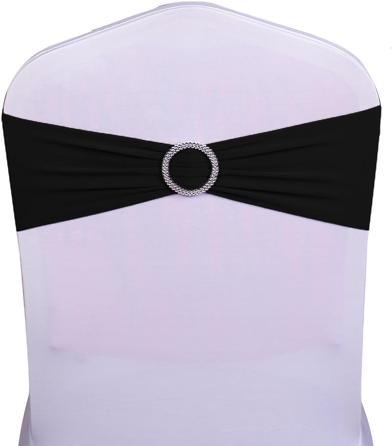 SINSSOWL 100PCS Stretch Wedding Chair Bands with Buckle Lycra Slider Sashes Bow Decorations 25 Colors (Black) …: Kitchen & Dining