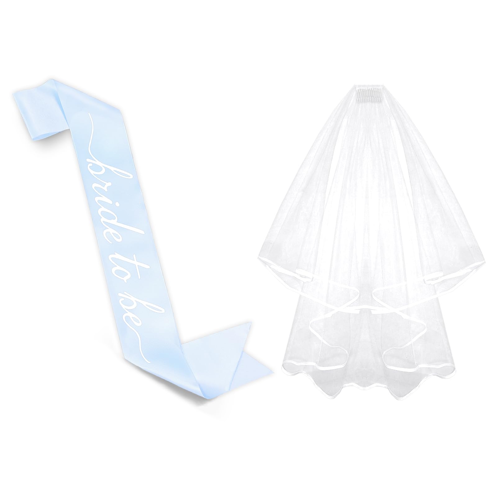 Photo 1 of VULGBUNEE Bride to Be Sash Blue And White Veil Set, Bridal Shower Set, Wedding Party Accessories, Bridal Shower Girft