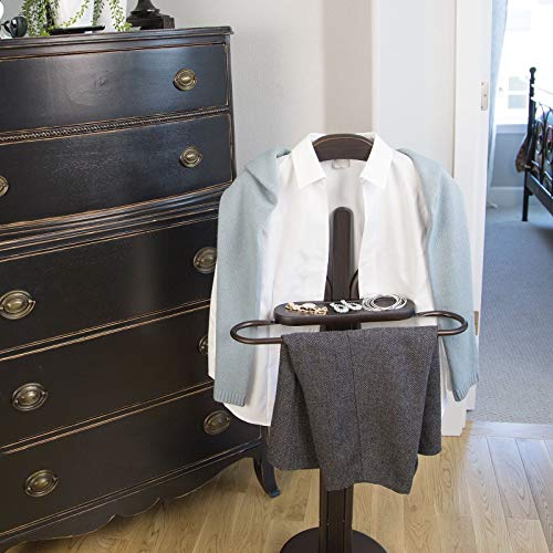 Allblessings Wood & Metal Valet Suit Coat Stand Clothes Hanger Men Suit Rack Organizer Bronze