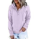 Dokotoo Womens 2025 Hoodies Button Collar Drawstring Hooded Pullover Sweatshirt Casual Long Sleeve Tops Shirts