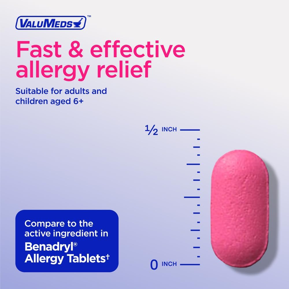 ValuMeds Allergy Medicine Antihistamine, Diphenhydramine HCl 25 mg | Children and Adults | Relieve Itchy Eyes, Runny Nose, Sneezing (25 mg, 600)