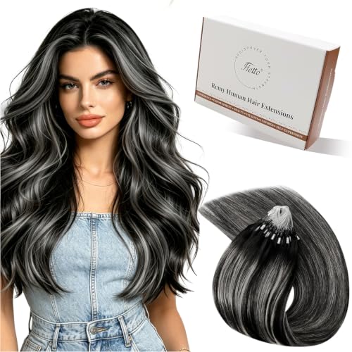 Hetto Microlink Hair Extensions Ombre Black Silver 12 Inch