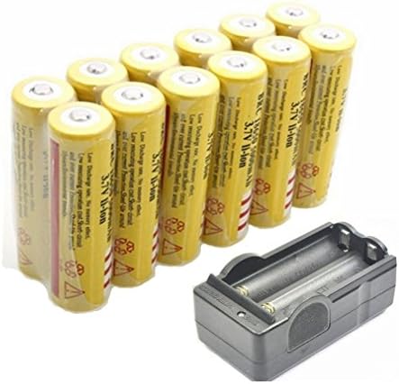 Yueling@ 12pcs 18650 5000mAh 3.7V Li-ion Rechargeable Yellow Batteries with Wireless Dual Charger