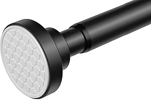 AIZESI Shower Curtian Rod 41-75 Inch Never Rust Non-Slip Spring Tension Curtian Rod 1" Diameter Shower Rod Tension Rods Stainless Steel Telescoping Rod Adjustable Curtain Rod No Drilling (1Pcs-Black）